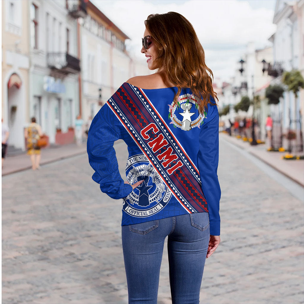 Northern Mariana Islands Off Shoulder Sweatshirt Flag And Coat Of Arms