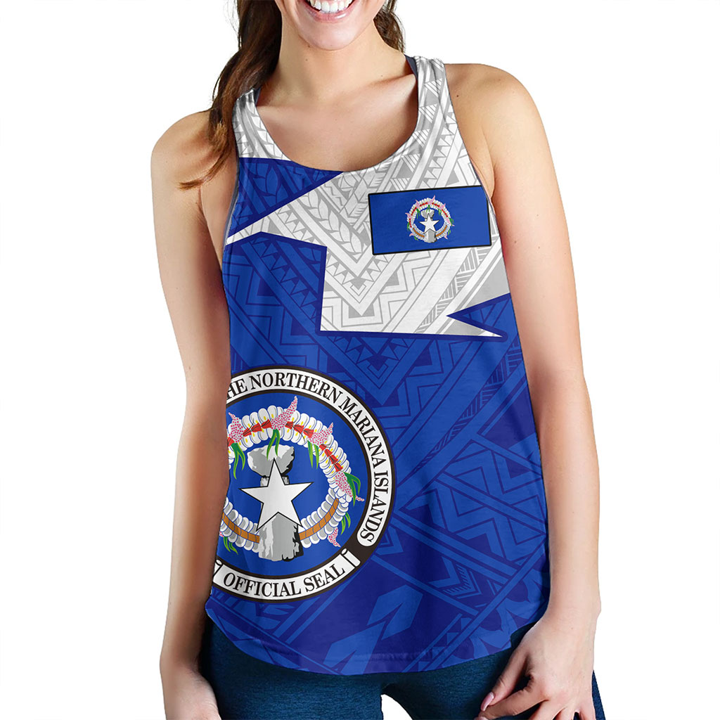 Northern Mariana Islands Women Tank Polynesian Tattoo Flag And Coat Of Arms