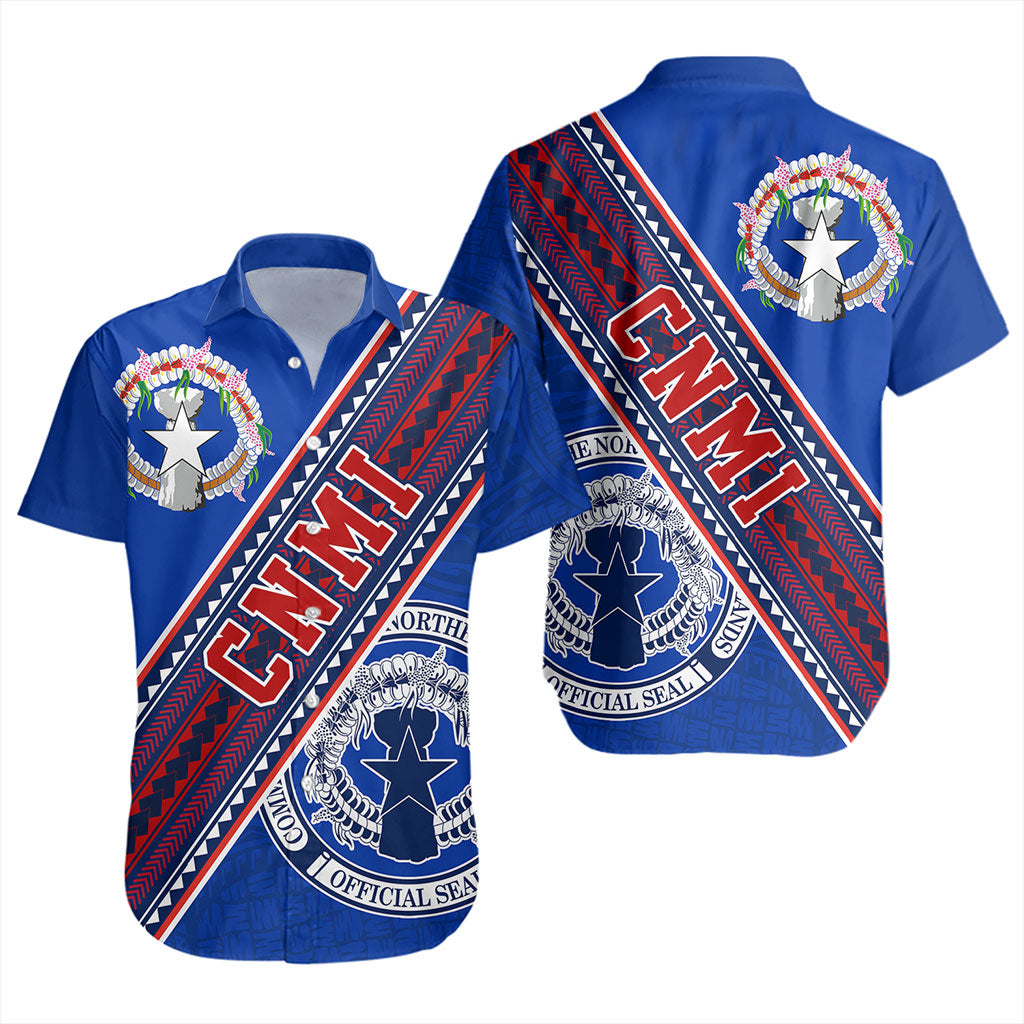 Northern Mariana Islands Short Sleeve Shirt Flag And Coat Of Arms