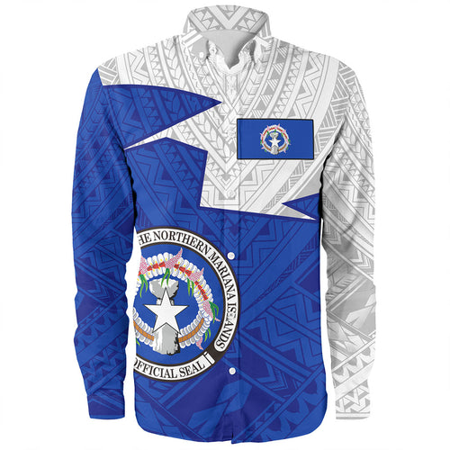 Northern Mariana Islands Long Sleeve Shirt Polynesian Tattoo Flag And Coat Of Arms