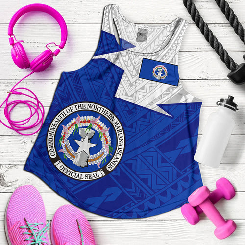 Northern Mariana Islands Women Tank Polynesian Tattoo Flag And Coat Of Arms