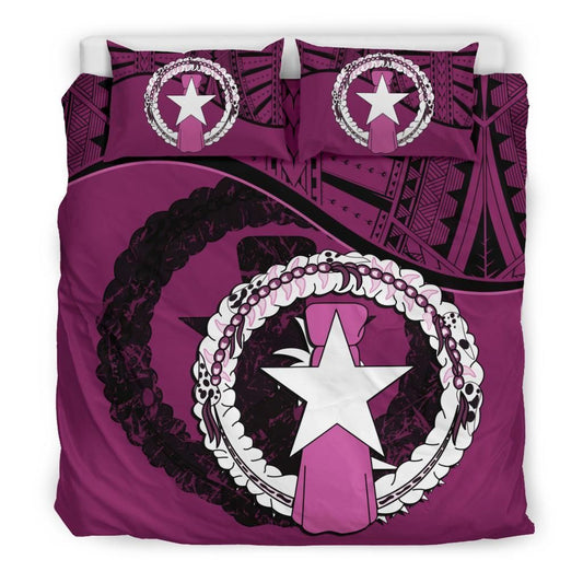 Northern Mariana Islands Duvet Cover Set - Northern Mariana Islands Flag Dark Pink