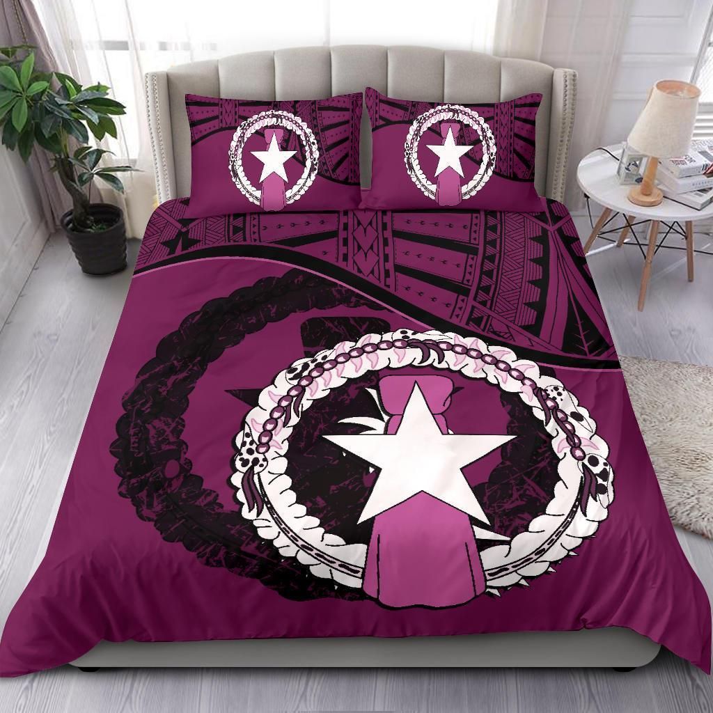 Northern Mariana Islands Duvet Cover Set - Northern Mariana Islands Flag Dark Pink