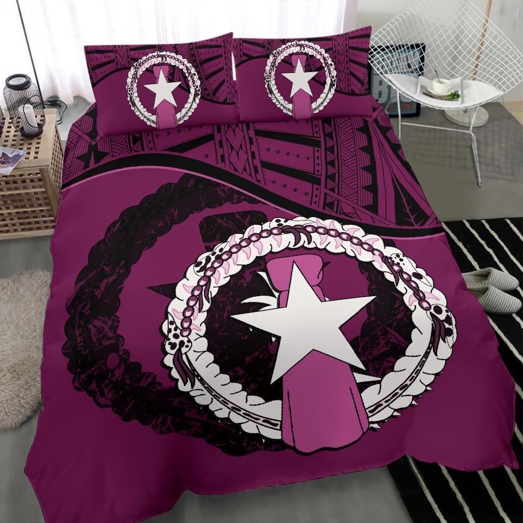 Northern Mariana Islands Duvet Cover Set - Northern Mariana Islands Flag Dark Pink