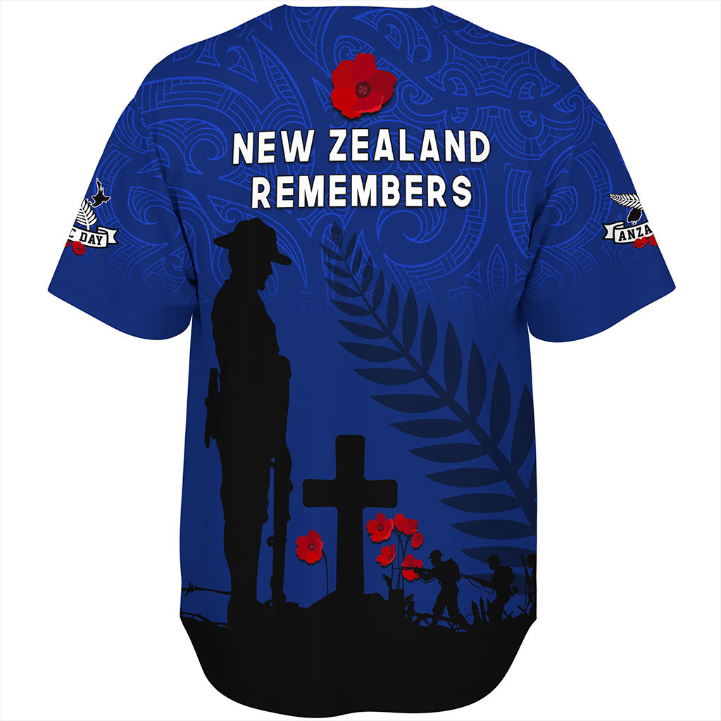 New Zealand Baseball Shirt Flag Maori Pattern Solider Fern Lest We Forget