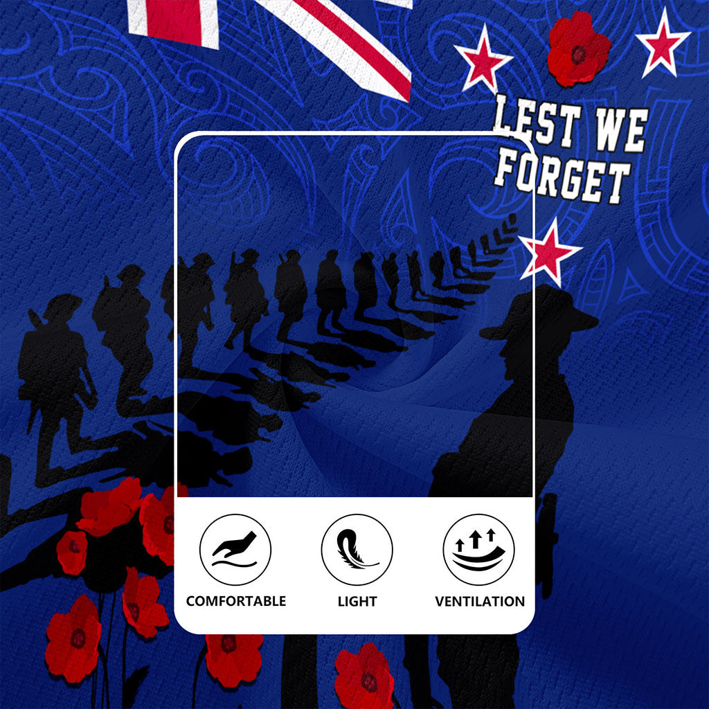 New Zealand Rugby Jersey Flag Maori Pattern Solider Fern Lest We Forget