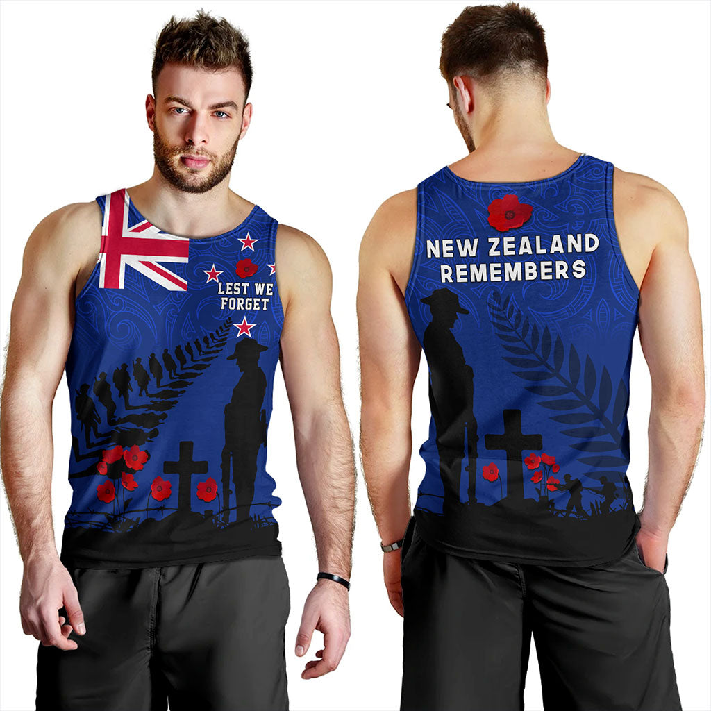 New Zealand Tank Top Flag Maori Pattern Solider Fern Lest We Forget