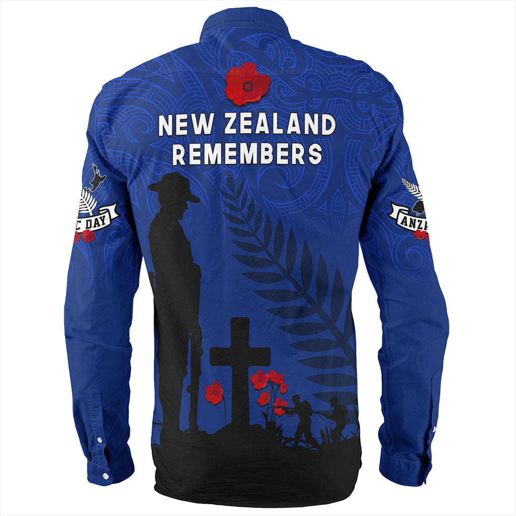 New Zealand Long Sleeve Shirt Flag Maori Pattern Solider Fern Lest We Forget
