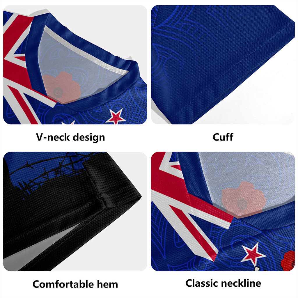 New Zealand Rugby Jersey Flag Maori Pattern Solider Fern Lest We Forget