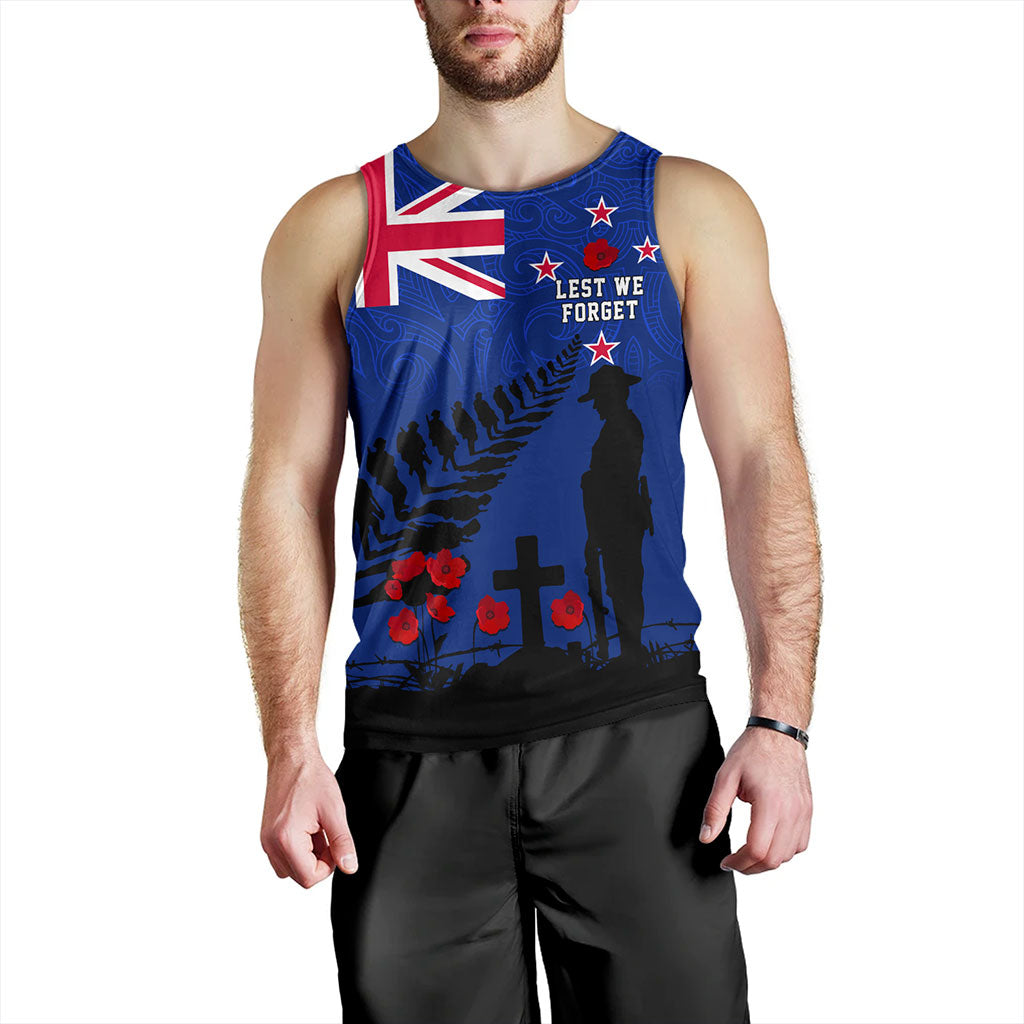 New Zealand Tank Top Flag Maori Pattern Solider Fern Lest We Forget