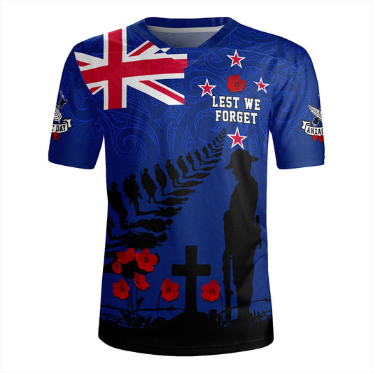 New Zealand Rugby Jersey Flag Maori Pattern Solider Fern Lest We Forget