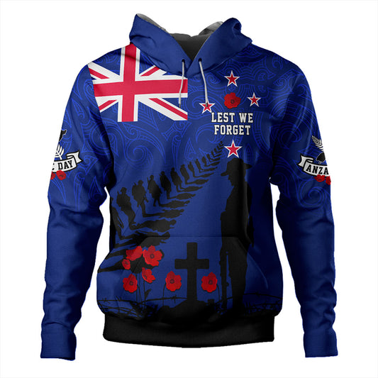 New Zealand Hoodie Flag Maori Pattern Solider Fern Lest We Forget