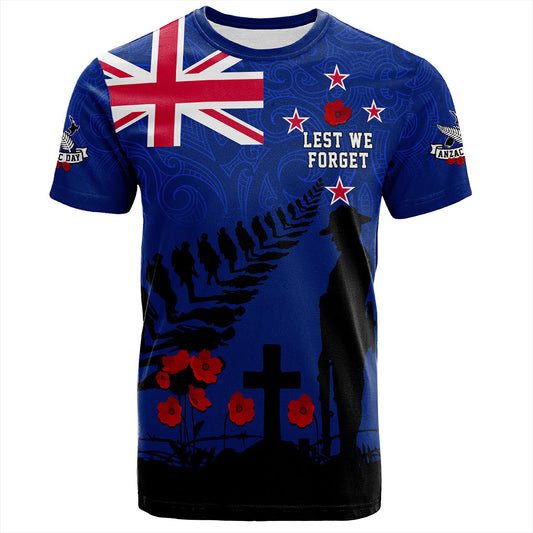 New Zealand T-Shirt Flag Maori Pattern Solider Fern Lest We Forget