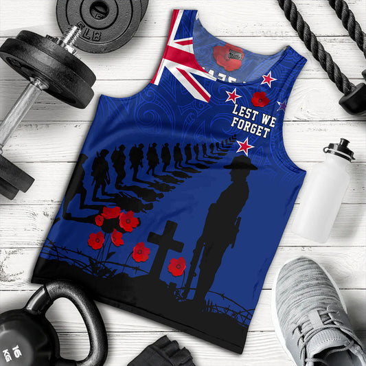 New Zealand Tank Top Flag Maori Pattern Solider Fern Lest We Forget