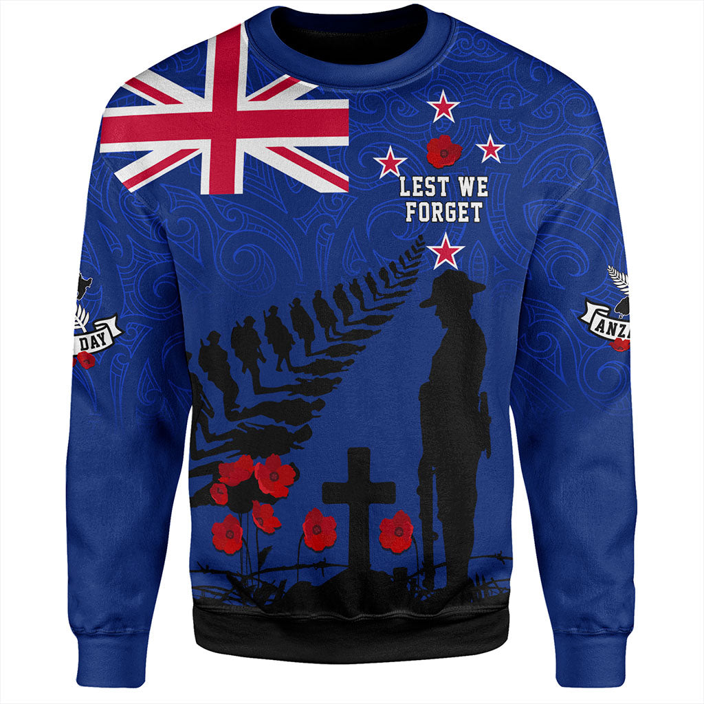 New Zealand Sweatshirt Flag Maori Pattern Solider Fern Lest We Forget