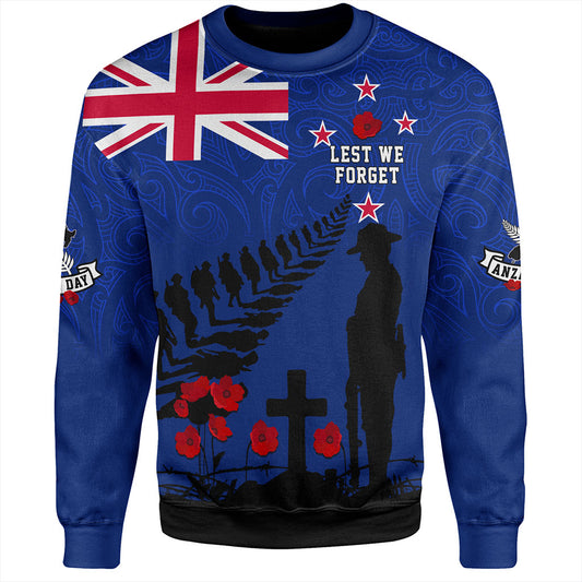 New Zealand Sweatshirt Flag Maori Pattern Solider Fern Lest We Forget
