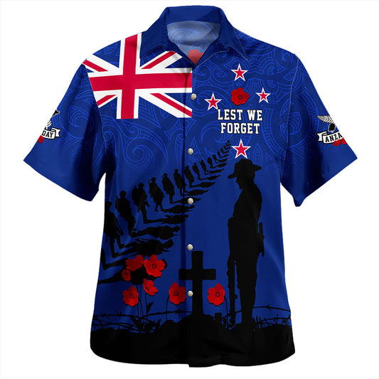 New Zealand Hawaiian Shirt Flag Maori Pattern Solider Fern Lest We Forget