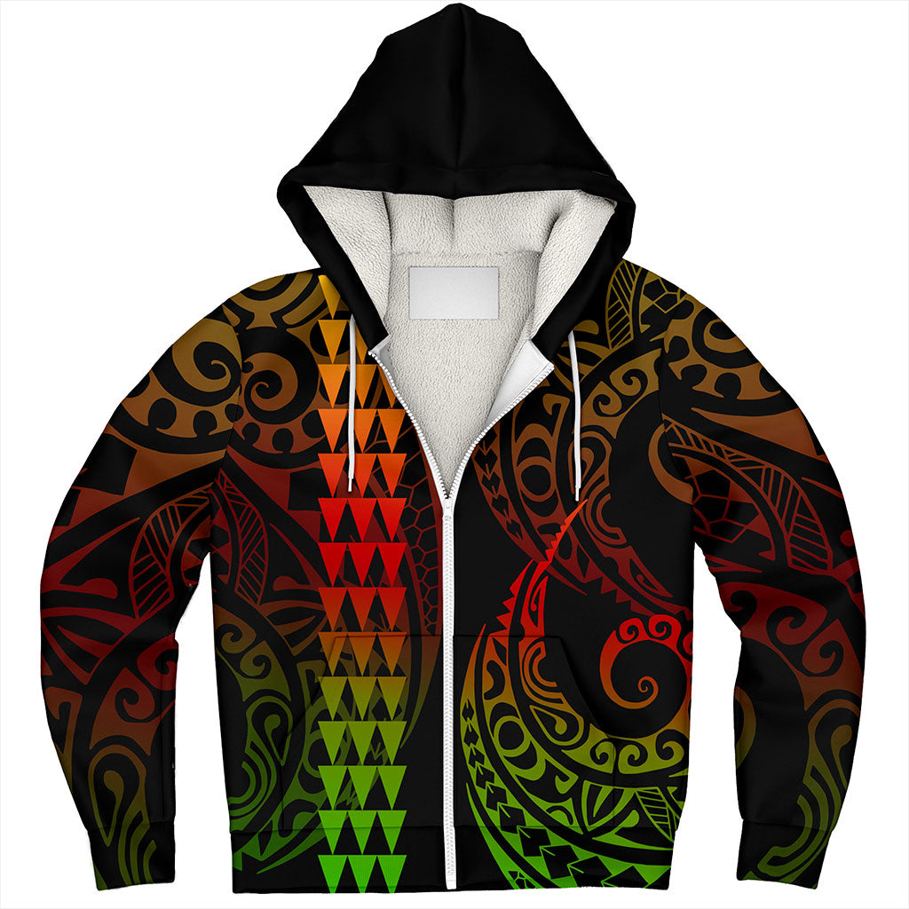 Hawaii Sherpa Hoodie Polynesia Kakau Style