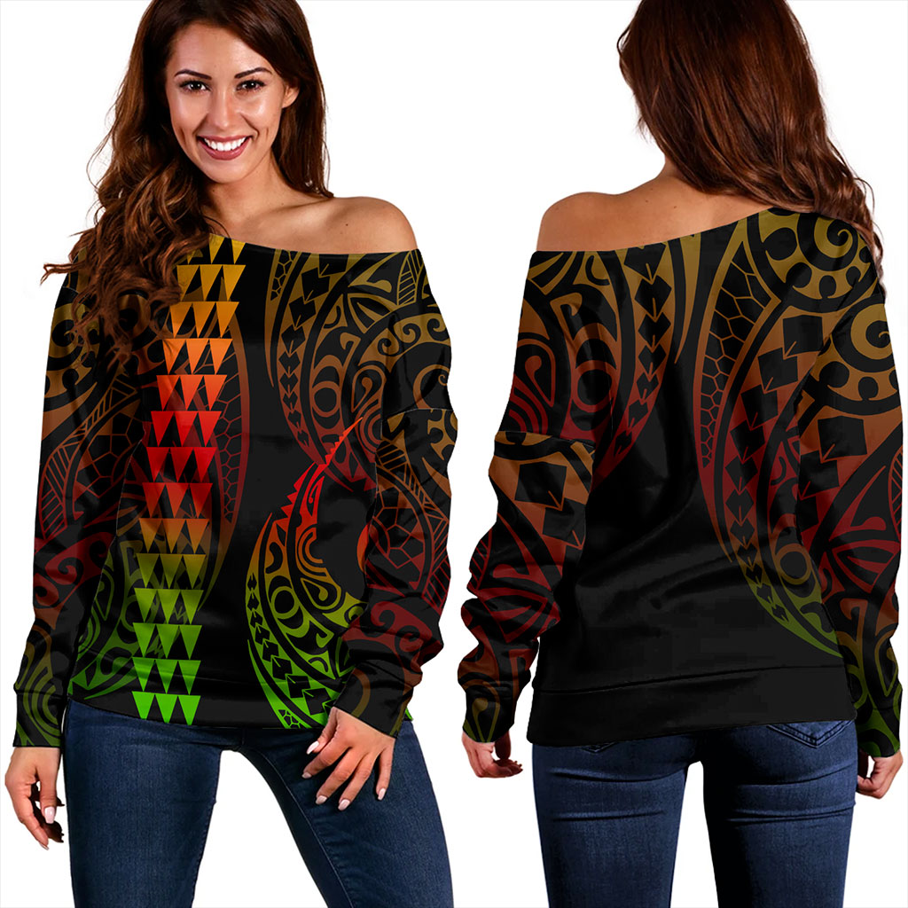 Hawaii Off Shoulder Sweatshirt Polynesia Kakau Style