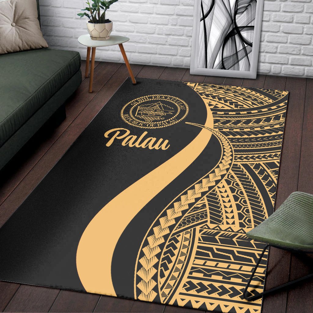Palau Area Rug - Gold Polynesian Tentacle Tribal Pattern