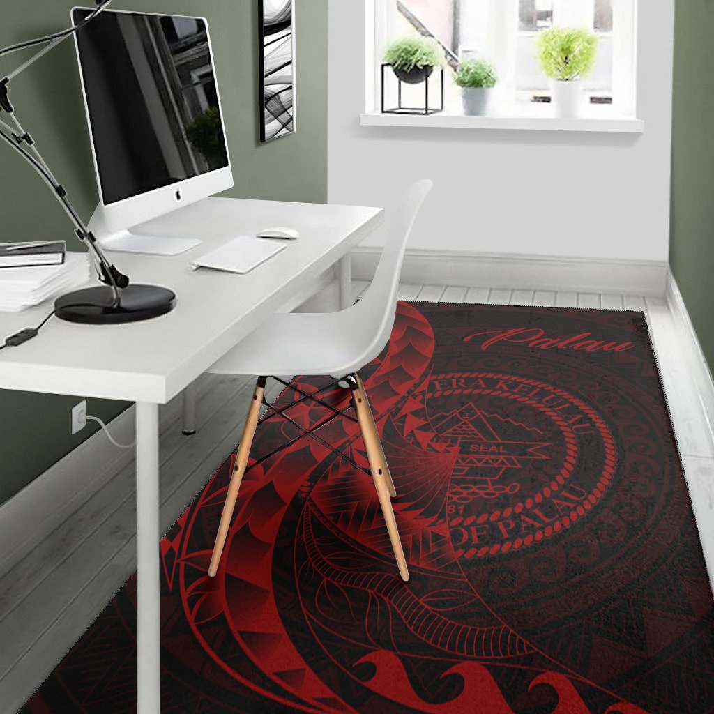 Palau Area Rug - Polynesian Pattern Style Red Color