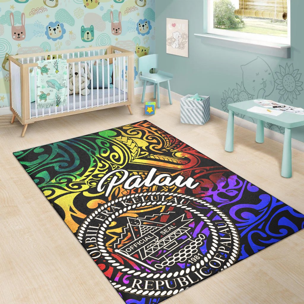 Palau Area Rug - Rainbow Polynesian Pattern