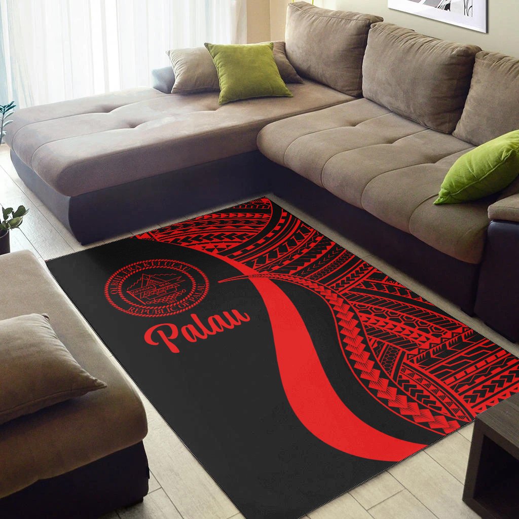 Palau Area Rug - Red Polynesian Tentacle Tribal Pattern
