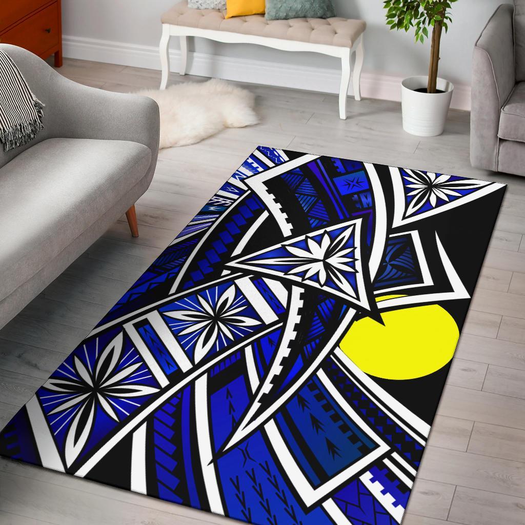 Palau Area Rug - Tribal Flower Special Pattern Blue Color