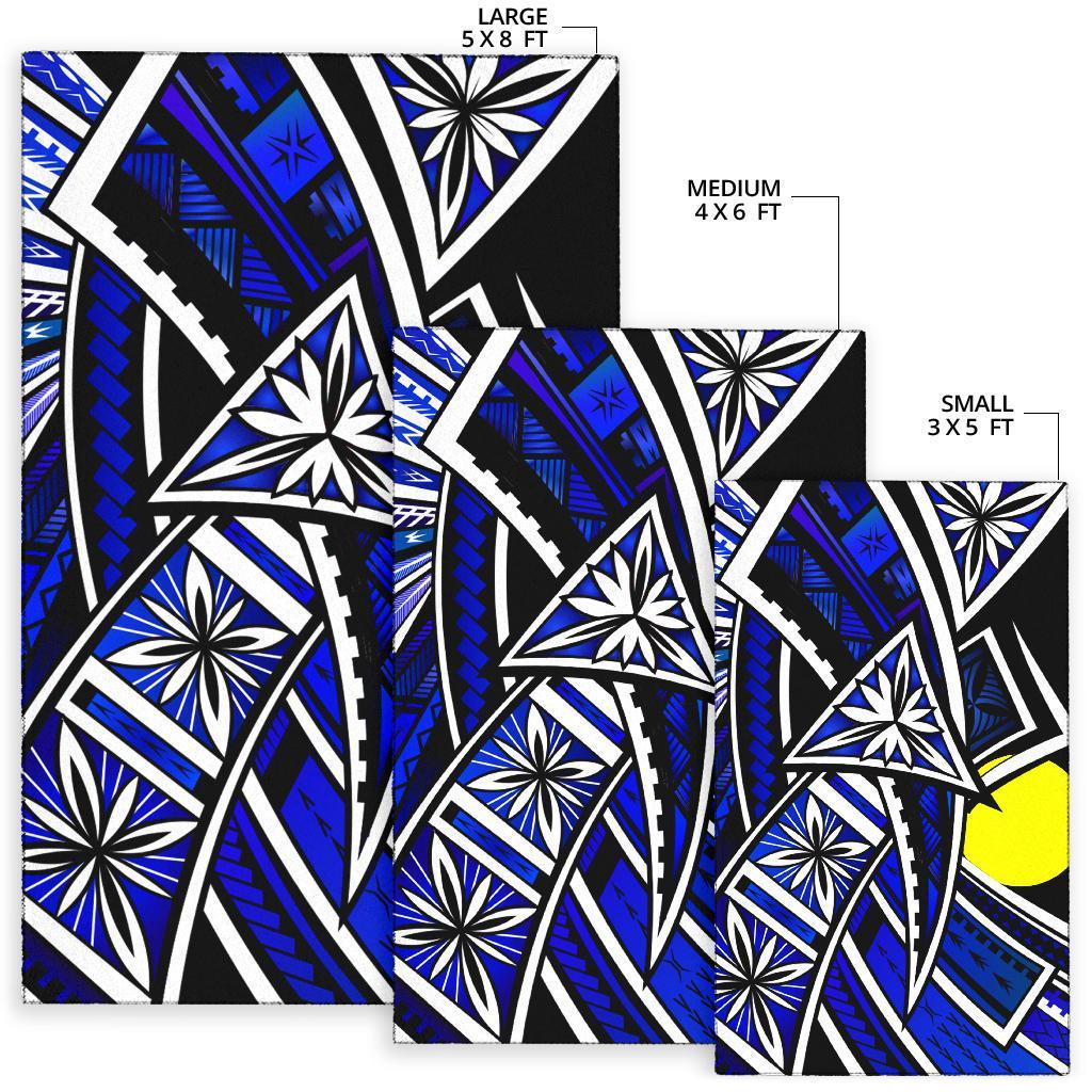 Palau Area Rug - Tribal Flower Special Pattern Blue Color