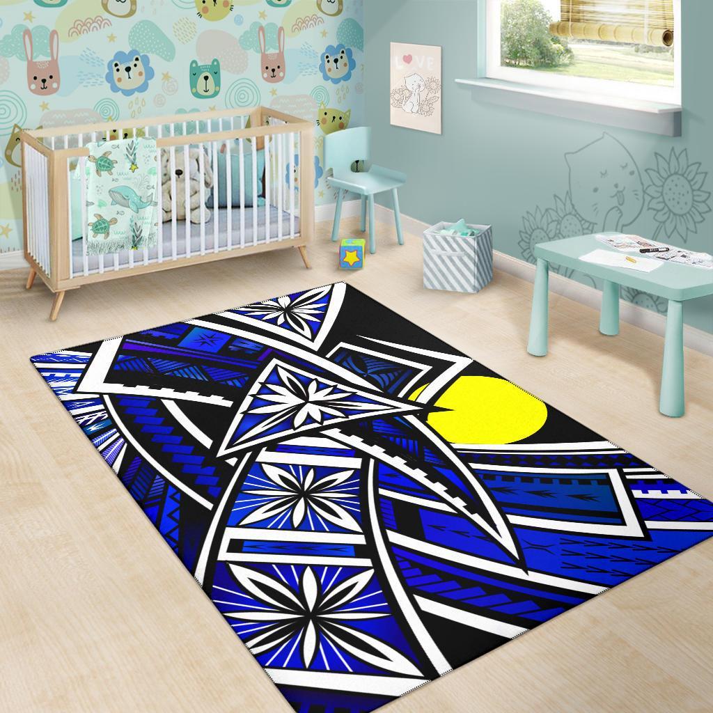 Palau Area Rug - Tribal Flower Special Pattern Blue Color