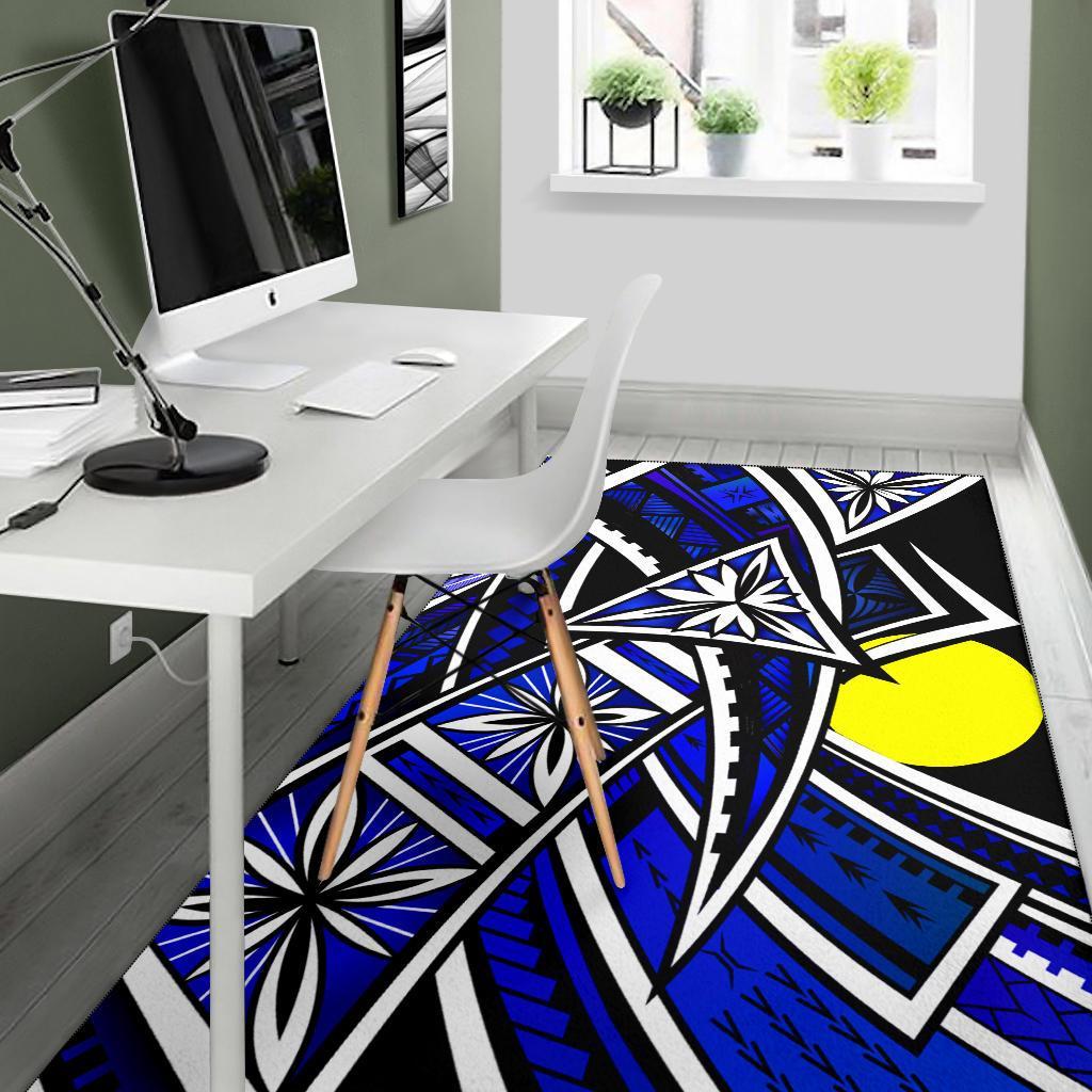 Palau Area Rug - Tribal Flower Special Pattern Blue Color