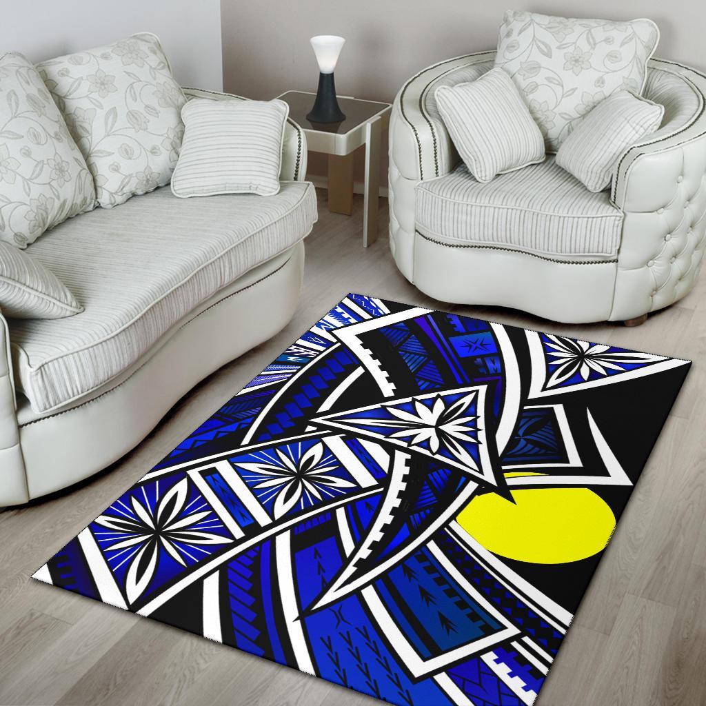 Palau Area Rug - Tribal Flower Special Pattern Blue Color