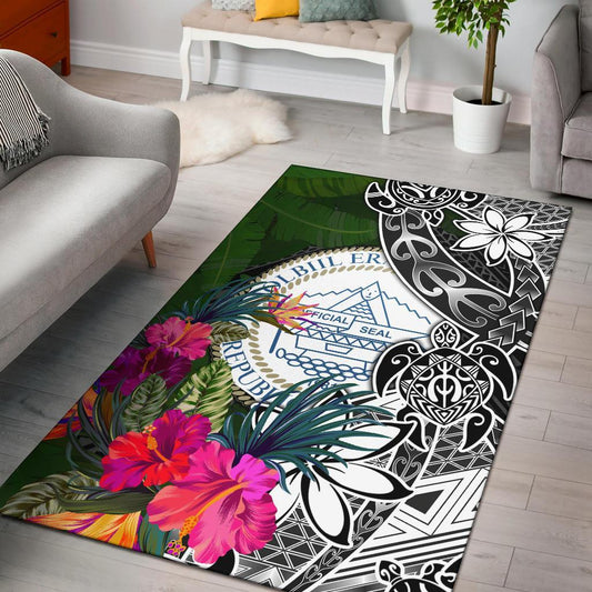 Palau Area Rug - Turtle Plumeria Banana Leaf Crest