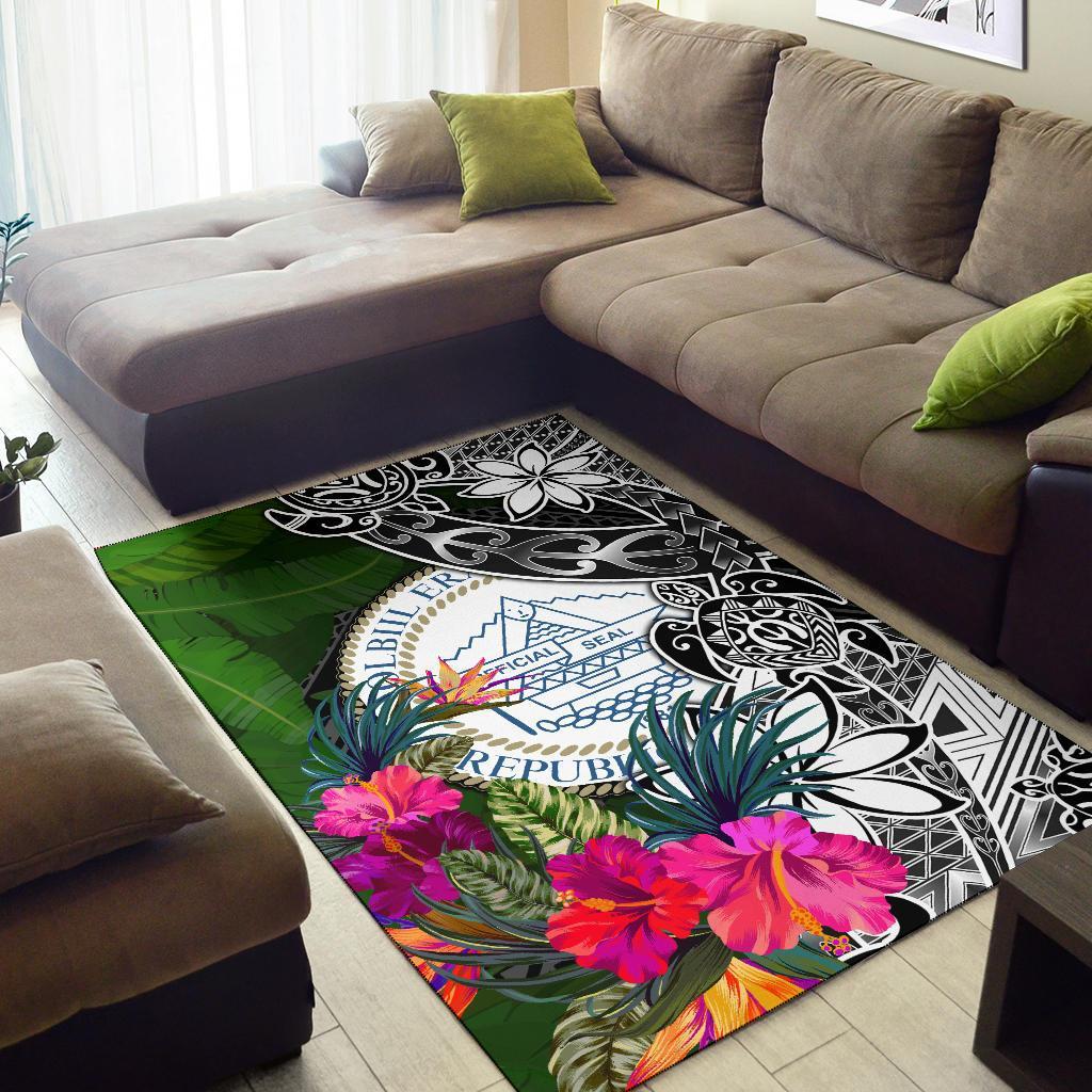 Palau Area Rug - Turtle Plumeria Banana Leaf Crest