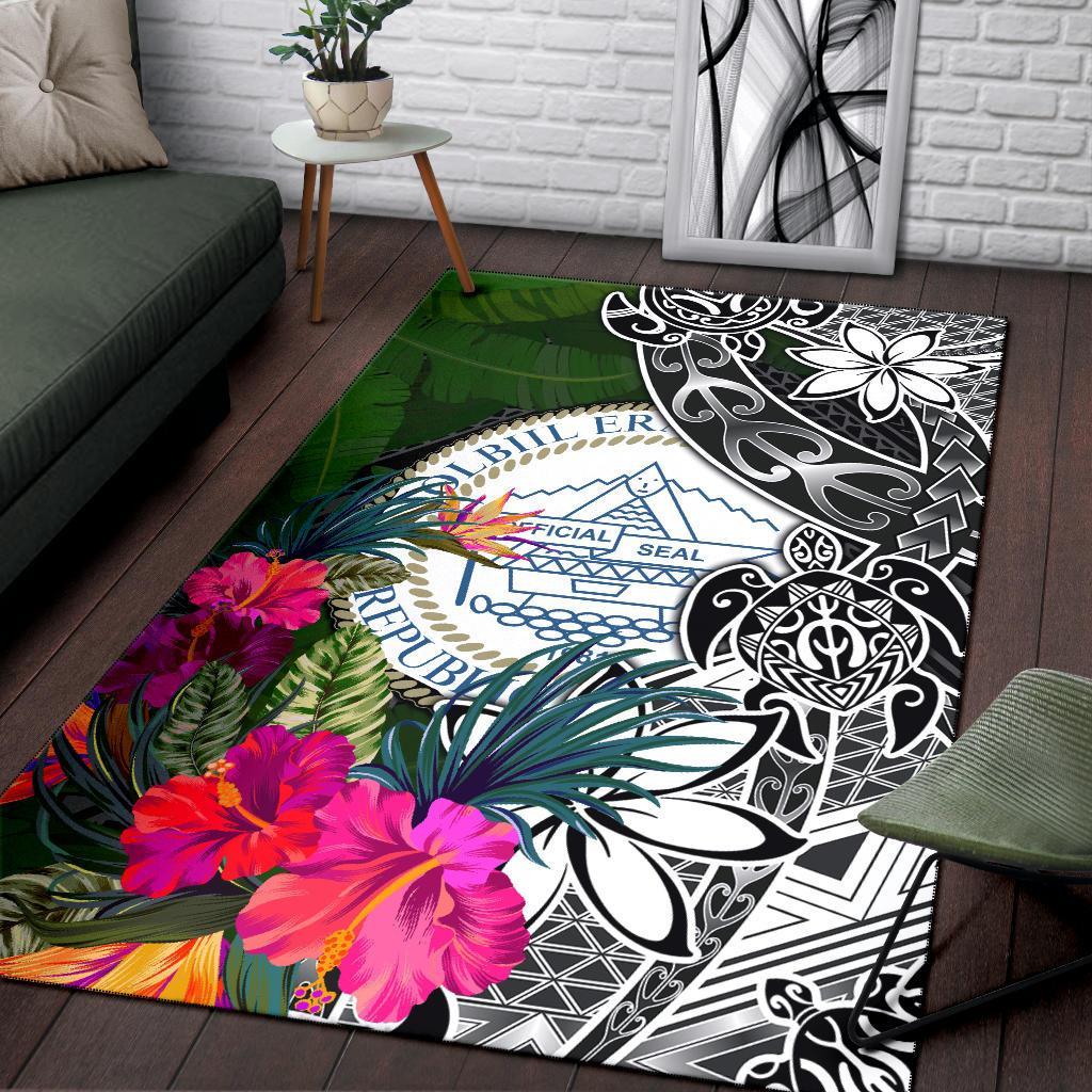 Palau Area Rug - Turtle Plumeria Banana Leaf Crest