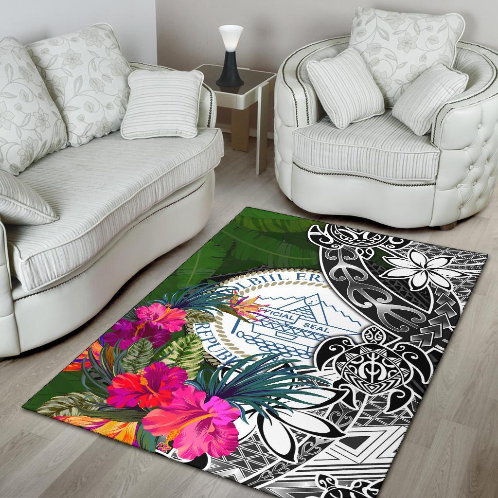 Palau Area Rug - Turtle Plumeria Banana Leaf Crest