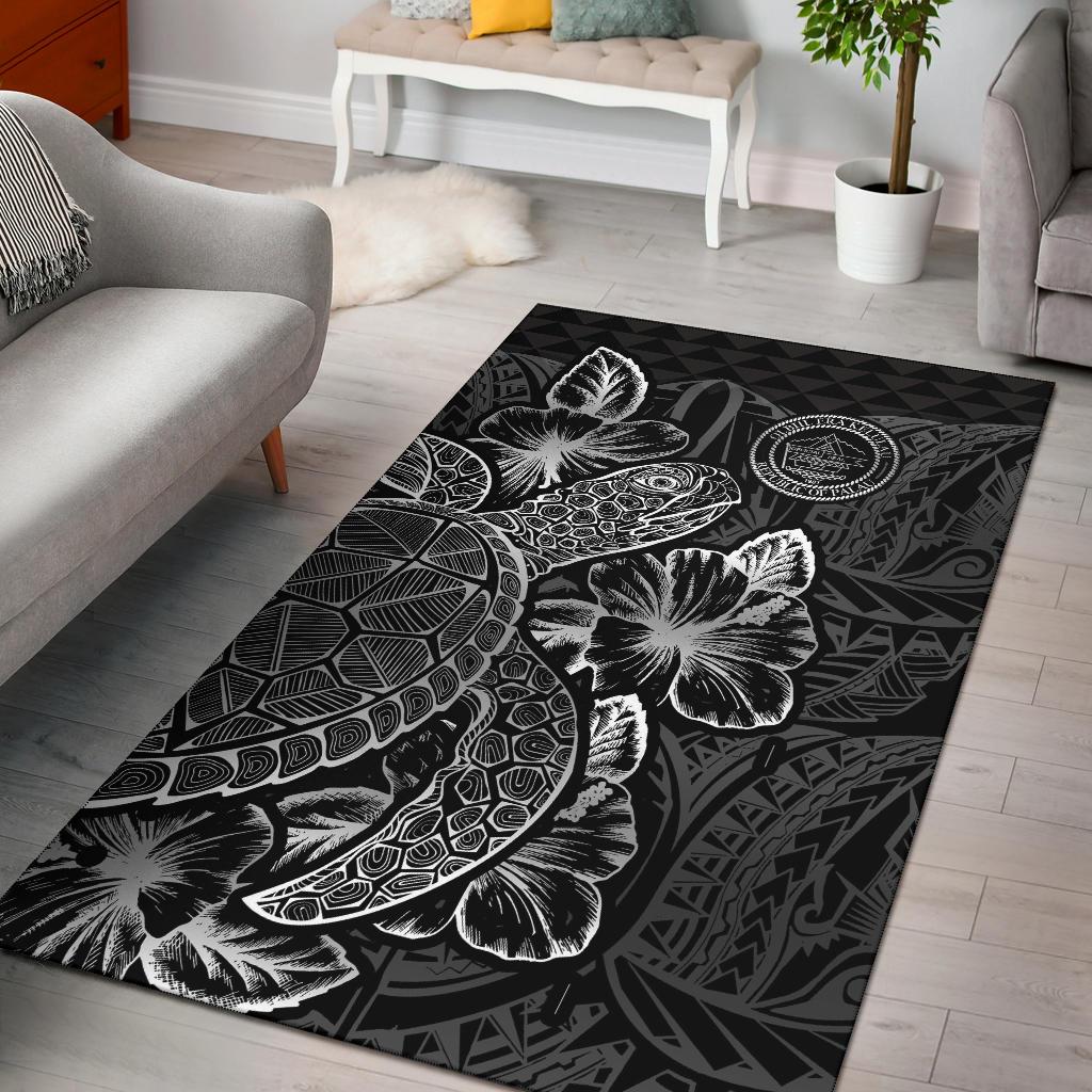 Palau Area Rugs Turtle Hibiscus Black