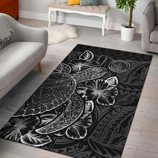 Palau Area Rugs Turtle Hibiscus Black