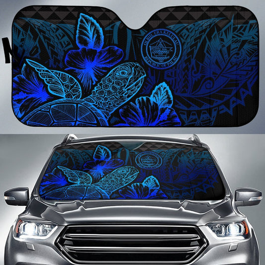 Palau Auto Sun Shades Turtle Hibiscus Blue