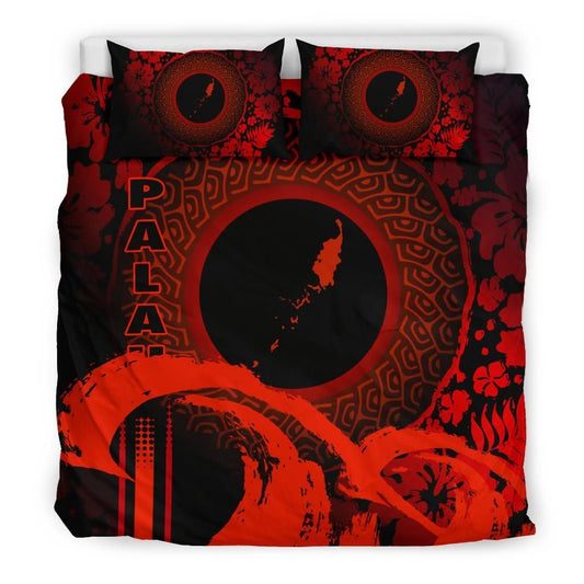 Palau Duvet Cover Set - Hibiscus And Wave Red