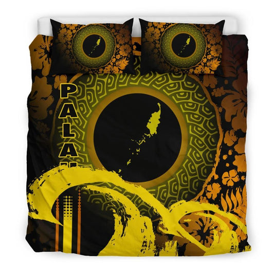 Palau Duvet Cover Set - Hibiscus And Wave Yellow