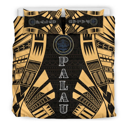 Palau Duvet Cover Set - Polynesian Tattoo Gold