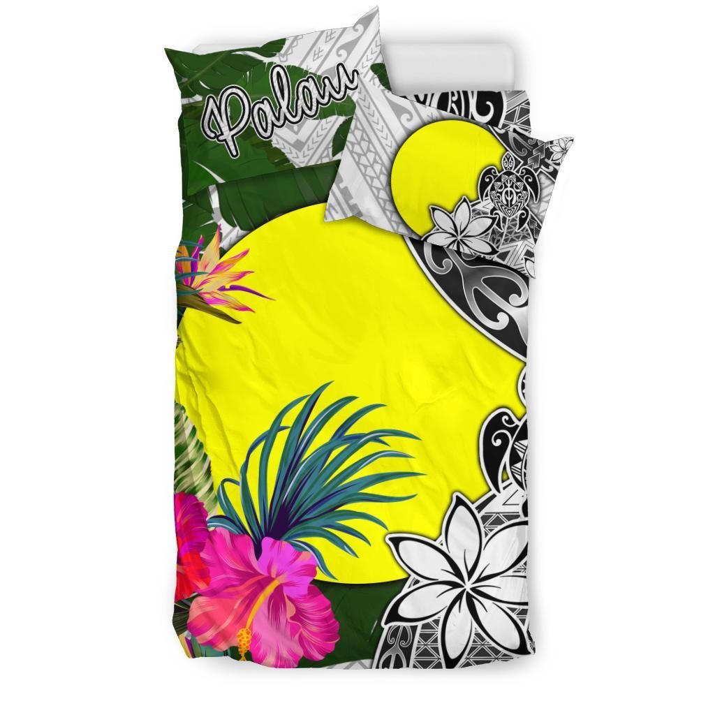 Palau Bedding Set White - Turtle Plumeria Banana Leaf