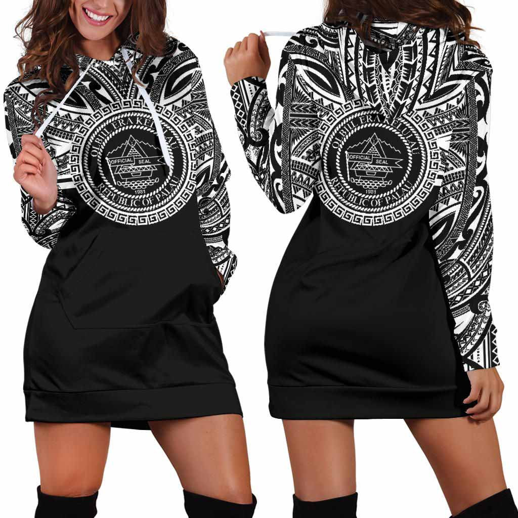 Palau Female Hoodie Dress - Palau Coat Of Arms Polynesian Black Color