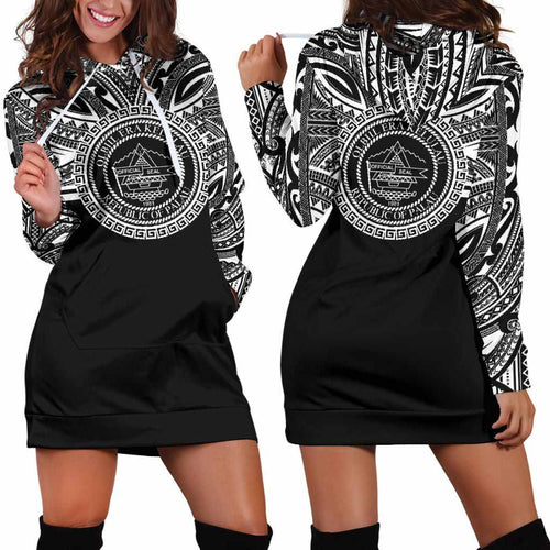 Palau Female Hoodie Dress - Palau Coat Of Arms Polynesian Black Color