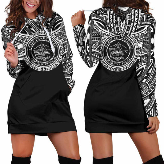 Palau Female Hoodie Dress - Palau Coat Of Arms Polynesian Black Color