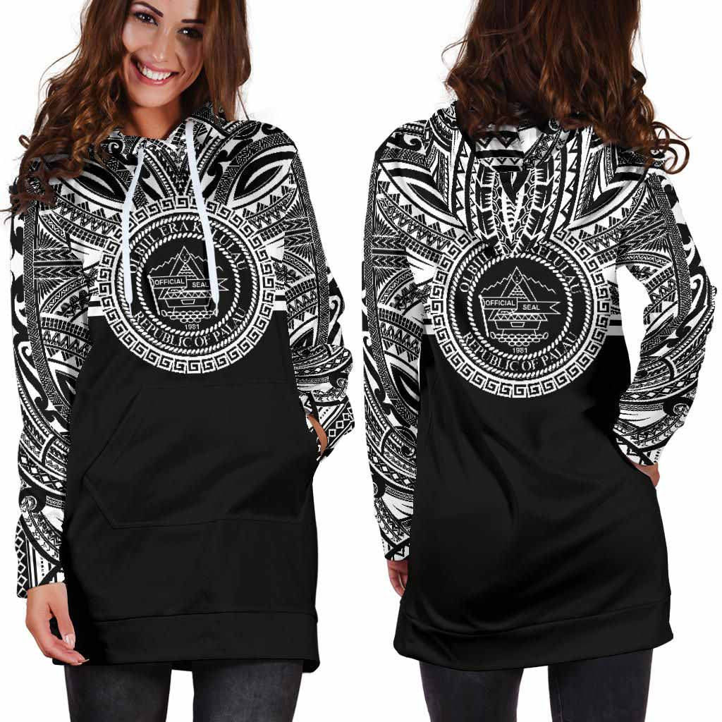 Palau Female Hoodie Dress - Palau Coat Of Arms Polynesian Black Color