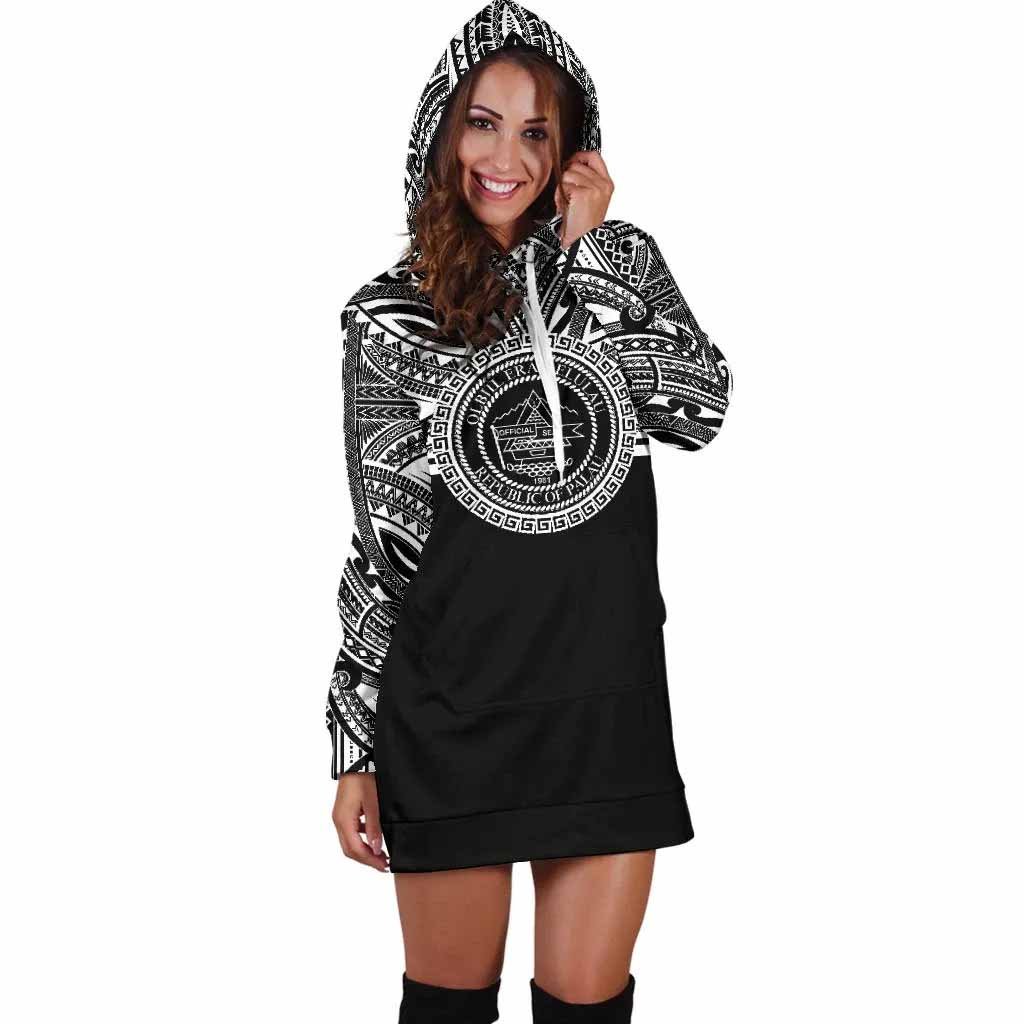 Palau Female Hoodie Dress - Palau Coat Of Arms Polynesian Black Color
