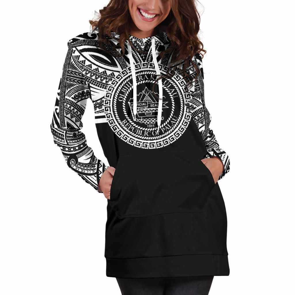 Palau Female Hoodie Dress - Palau Coat Of Arms Polynesian Black Color