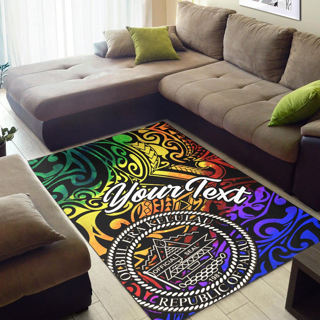 Palau Custom Personalised Area Rug - Rainbow Polynesian Pattern